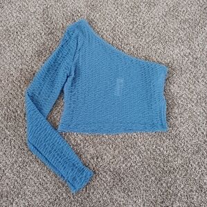 PrettyLittleThing Textured Knit One Shoulder Steel Blue